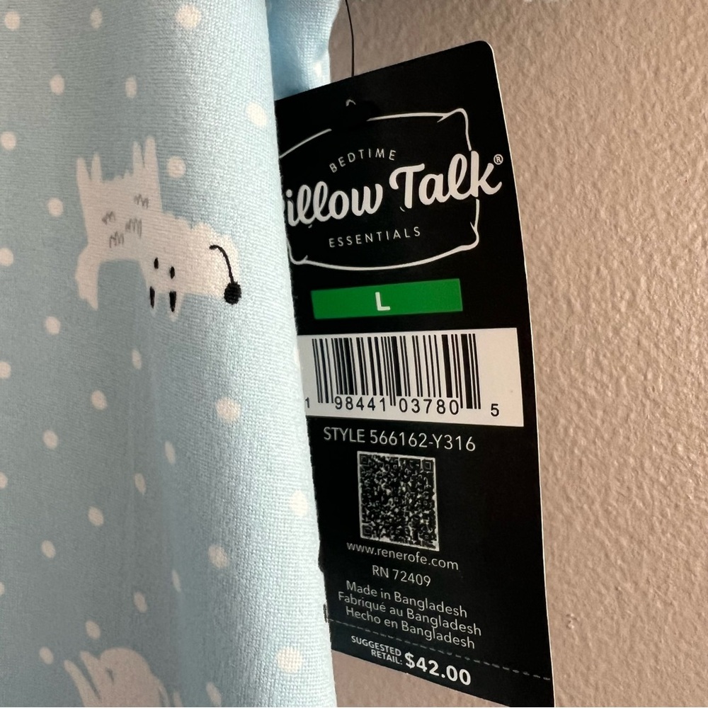 Pillow Talk Dog Print Soft Cozy Pajama Shirt Top Sleepwear Loungewear Blue Sz L - Picture 8 of 8